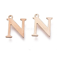 Vacuum Plating  304 Stainless Steel Charms, Laser Cut, Alphabet, Rose Gold, Letter.N, 12.5x10x0.8mm, Hole: 1mm(STAS-H112-N-RG)