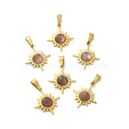 Natural Amethyst Faceted Sun Pendants, Golden Tone 304 Stainless Steel Charms, 19x17x4mm, Hole: 6x3mm(STAS-P361-02G-02)