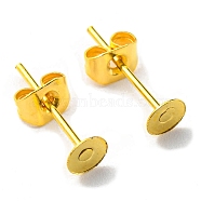 Iron Stud Earring Findings, Flat Round Earring Pads with Butterfly Earring Back, Golden, 4mm, 100pcs/bag(IFIN-Q001-01A-G)