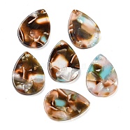 Cellulose Acetate(Resin) Pendants, Teardrop Charm, Colorful, 21x15x2.5mm, Hole: 1.2mm(MACR-K354-02A)