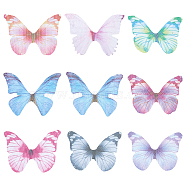 180Pcs 9 Style Two Tone Polyester Fabric Wings Crafts Decoration, for DIY Jewelry Crafts Earring Necklace Hair Clip Decoration, Butterfly, Mixed Color, 32~33x42~45mm, 20pcs/style(FIND-SC0004-18)