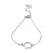 201 Stainless Steel Link Bracelets with Cable Chains, Flower, 7-1/4 inch(18.5cm)(BJEW-P297-01P-A)