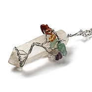 Quartz Crystal Pendant Necklaces, with Iron Chains, Bullet, WhiteSmoke, 18.31~18.50 inch(46.5~47cm)(NJEW-P287-01P-01)