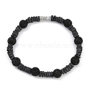 Natural Lava Rock Beaded Bracelets for Women Men, with Alloy Clasp, 8-1/8 inch(20.5cm)(BJEW-F480-01)