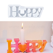 Word HAPPY DIY Candle Holder Silicone Molds, Candlestick Molds, Resin Plaster Cement Casting Molds, White, 65x183x31mm, Hole: 22mm, Inner Diameter: 57x174mm(SIL-F008-02A)