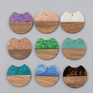 Resin & Walnut Wood Pendants, Gap Flat Round, Mixed Color, 34x36.5x3mm, Hole: 2mm(RESI-S389-001A)