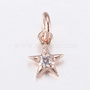 Brass Micro Pave Cubic Zirconia Charms, Star, Rose Gold, 8x6x2mm, Hole: 3mm(ZIRC-E135-30RG)