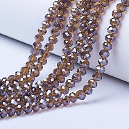 Electroplate Glass Beads Strands, Pearl Luster Plated, Faceted, Rondelle, Sienna, 6x5mm, Hole: 1mm, about 83~85pcs/strand, 38~39cm(EGLA-A034-T6mm-A19)