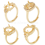 4Pcs 4 Style Brass Cubic Zirconia Adjustable Ring Components, 4 Claw Prong Ring Settings, Oval, Long-Lasting Plated, Cadmium Free & Lead Free, Golden, Inner Diameter: 17.1~18.5mm, Tray: Tray: 10~16.5x8~16mm, 1Pcs/style(RJEW-BBC0001-09)