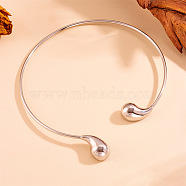 304 Stainless Steel Teardrop Open Cuff Choker Necklaces for Women, Stainless Steel Color, 0.12 inch(0.3cm), Inner Diameter: 5.14 inch(13.05cm)(NJEW-R003-01P-01)