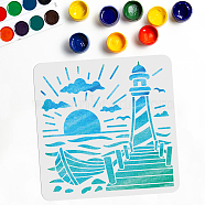 PET Hollow Out Drawing Painting Stencils, for DIY Scrapbook, Photo Album, Lighthouse Pattern, 300x300mm(DIY-WH0402-015)