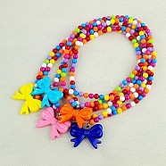 Fashion Acrylic Necklaces for Kids, Stretch Necklaces, with Acrylic Bowknot Pendants and Tibetan Style Hangers, Mixed Color, 18 inch(NJEW-JN00330)