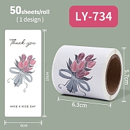 50Pcs Rectangle with Flower Thank You Paper Self-Adhesive Stickers, for DIY Photo Album Diary Scrapbook Decoration, Flamingo, 63.5x58mm, 50pcs/roll(AJEW-S084-01A)