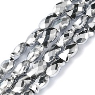 Electroplate Glass Beads Strands, Full Plated, Faceted, Fish, Platinum Plated, 10.5x6x5mm, Hole: 1.4mm, about 55pcs/strand, 21.97 inch(55.8cm)(EGLA-F157-FP02)