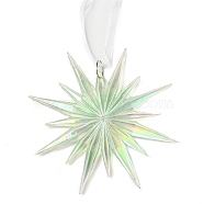 Christmas Transparent Plastic Pendant Decoration, for Christma Tree Hanging Decoration, with Iron Ring and Net Gauze Cord, Pale Green, Snowflake, 200mm, Snowflake: 113.5x122x10.6mm(HJEW-G022-01A)