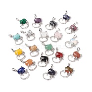 Natural & Synthetic Gemstone Pendants, with Platinum Tone Brass Findings, Cadmium Free & Lead Free, Cat Charm, Mixed Dyed and Undyed, 32x24x7mm, Hole: 8.5x5mm(G-E150-02P)