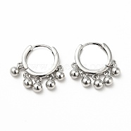 Brass Round Beads Dangle Hoop Earrings for Women, Lead Free & Cadmium Free, Platinum, 20.5mm, Pin: 0.8mm(EJEW-A079-07P)