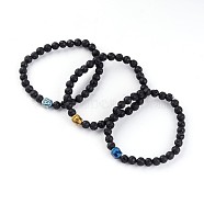 Buddha Head Natural Lava Rock Beaded Stretch Bracelets, with Electroplated Non-Magnetic Hematite Beads, 58mm(BJEW-JB02227)