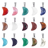 15Pcs 15 Styles Natural & Synthetic Mixed Gemstone Pendants, with Platinum Tone Brass Findings, Moon Charm, Mixed Dyed and Undyed, 21~24x12~14x5~6mm, Hole: 2x7mm, 1pc/style(G-SZ0002-19)