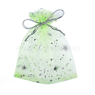 Sliver Stamping Star Organza Printed Gift Drawstring Bags, Jewelry Pouches, Wedding Party Christmas Favor Gift Bags, Rectangle, Lime, 12x9cm(PW-WG4192C-06)