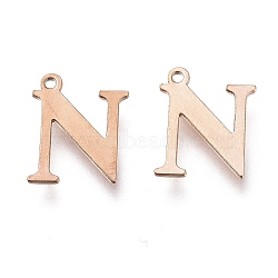 Vacuum Plating  304 Stainless Steel Charms, Laser Cut, Alphabet, Rose Gold, Letter.N, 12.5x10x0.8mm, Hole: 1mm(STAS-H112-N-RG)