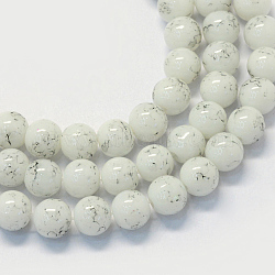 Baking Paint Glass Round Bead Strands, White, 8.5~9mm, Hole: 1.5mm, about 105pcs/strand, 31.8 inch(X-DGLA-Q019-8mm-41)