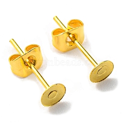 Iron Stud Earring Findings, Flat Round Earring Pads with Butterfly Earring Back, Golden, 4mm, 100pcs/bag(IFIN-Q001-01A-G)