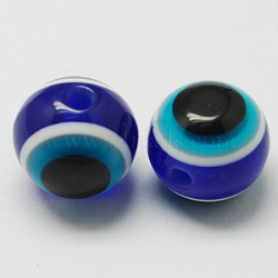 Round Evil Eye Resin Beads, Medium Blue, 6x5mm, Hole: 1.8~2mm(X-RESI-R159-6mm-08)