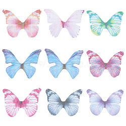 180Pcs 9 Style Two Tone Polyester Fabric Wings Crafts Decoration, for DIY Jewelry Crafts Earring Necklace Hair Clip Decoration, Butterfly, Mixed Color, 32~33x42~45mm, 20pcs/style(FIND-SC0004-18)