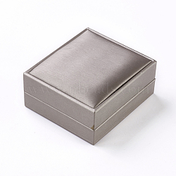 Plastic Jewelry Boxes, Covered with Imitation Leather, Rectangle, Light Grey, 7.5x8.5x3.5cm(LBOX-L003-A01)