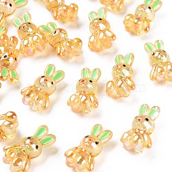 Transparent Acrylic Beads, with Enamel, AB Color Plated, Rabbit, Goldenrod, 25x14.5x11mm, Hole: 2.5mm(MACR-S373-81-Q01)