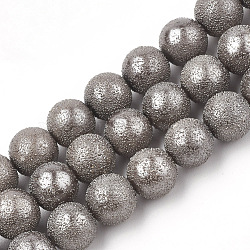 Electroplate Shell Pearl Beads Strands, Textured, Round, Camel, 8~9.8mm, Hole: 1mm, about 43~53pcs/strand, 16.1 inch~16.5 inch(SHEL-T005-08B)