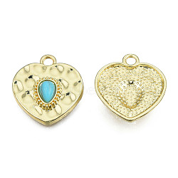 Rack Plating Alloy Pendants, with Synthetic Turquoise, Cadmium Free & Nickel Free & Lead Free, Heart, Light Gold, 20x18.5x5mm, Hole: 2mm(PALLOY-T077-179)