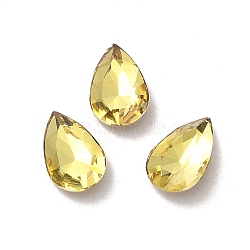 Glass Rhinestone Cabochons, Point Back & Back Plated, Faceted, Teardrop, Citrine, 8x5x2.5mm(RGLA-P037-11A-D226)