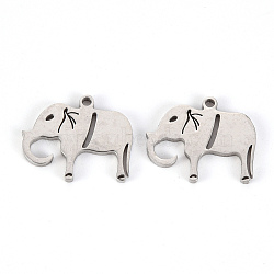 Non-Tarnish 201 Stainless Steel Pendants, Laser Cut, Elephant, Stainless Steel Color, 14.5x17.5x1mm, Hole: 1.4mm(STAS-Q238-019A)