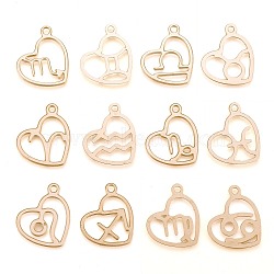 304 Stainless Steel Pendants, Laser Cut, Heart with Constellation, Real 18K Gold Plated, Random Mixed Constellations, 15.5x12.5x0.6mm, Hole: 1.5mm(STAS-M228-01A-MG)