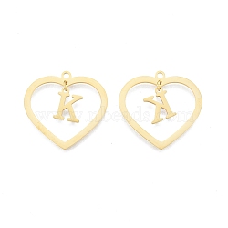 201 Stainless Steel Pendants, Hollow, Heart with Letter A~Z, Real 18K Gold Plated, Letter.K, 29x29.5x1mm, Hole: 2mm, A~Z: 12x8~10.5x1mm(STAS-N090-LA894-K-G)