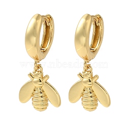 Rack Plating Brass Hoop Earrings, Cadmium Free & Lead Free, Long-Lasting Plated, Insects, Real 18K Gold Plated, 29x14.5mm(EJEW-B062-39G)