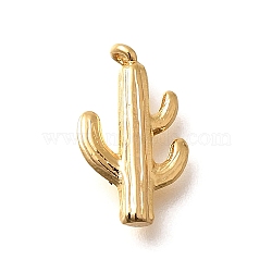 Brass Pendants, Cactus Charms, Real 18K Gold Plated, 16x9x2.5mm, Hole: 1.2mm(KK-K294-16G)