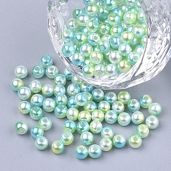 Rainbow ABS Plastic Imitation Pearl Beads, Gradient Mermaid Pearl Beads, Round, Green Yellow, 5.5~6x5~5.5mm, Hole: 1.5mm, about 5000pcs/500g(OACR-Q174-6mm-03)