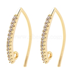 Brass Micro Pave Clear Cubic Zirconia Earring Hooks, Real 18K Gold Plated, 19x10.5x1.5mm, Hole: 1.2mm, Pin: 0.8mm(KK-G516-03G)