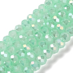 Baking Electroplate Glass Beads Strands, AB Color, Faceted, Round, Aquamarine, 8x6mm, Hole: 1mm, about 63~65pcs/strand, 15.75''(39~40cm)(DGLA-A039-J8mm-B07)