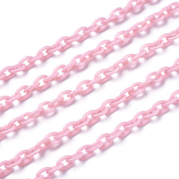 ABS Plastic Cable Chains, Oval, Pink, 14.96 inch~15.35 inch(38~39cm), 5.5~6mm