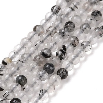 Natural Black Rutilated Quartz Beads Strands, Round, 3mm, Hole: 0.6mm, about 139pcs/strand, 15.55 inch(39.5cm)