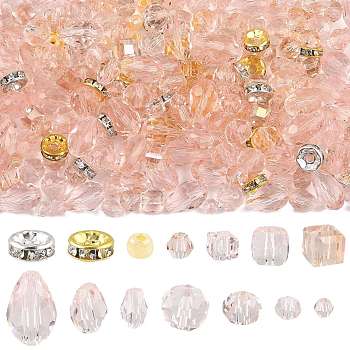 Glass Beads, Iron Grade A Crystal Rhinestone Spacer Beads, Glass Seed Beads, Pink, 4x4x4mm, Hole: 1mm