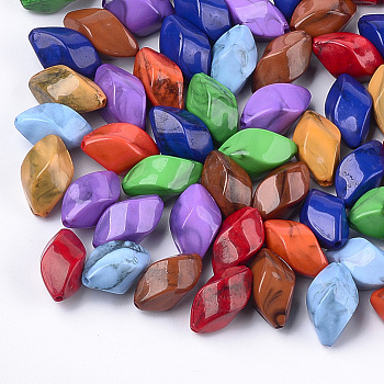 Acrylic Beads, Imitation Gemstone Style, Twist, Mixed Color, 19.5x10x10mm, Hole: 1.6mm, about 375pcs/500g