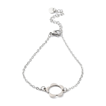 201 Stainless Steel Link Bracelets with Cable Chains, Flower, 7-1/4 inch(18.5cm)