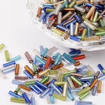 Glass Bugle Beads, Silver Lined, Mixed Color, 6~8x1.8mm, Hole: 0.6mm, about 1111pcs/50g