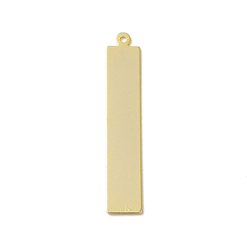 Brass Pendant, Rectangle Charms, Real 24K Gold Plated, 41.5x7.5x0.6mm, Hole: 1.2mm