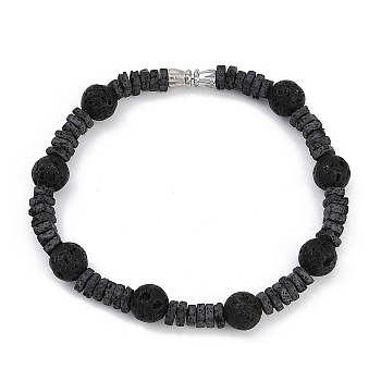 Natural Lava Rock Beaded Bracelets for Women Men, with Alloy Clasp, 8-1/8 inch(20.5cm)